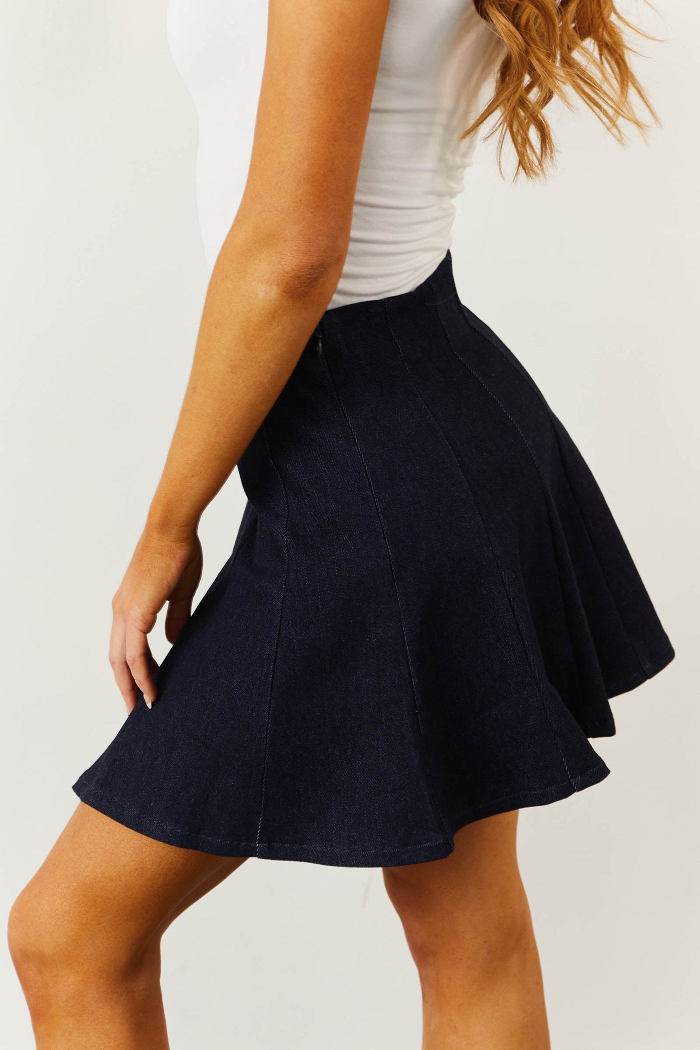 Dark Denim Flounce Hem Mini Skirt
