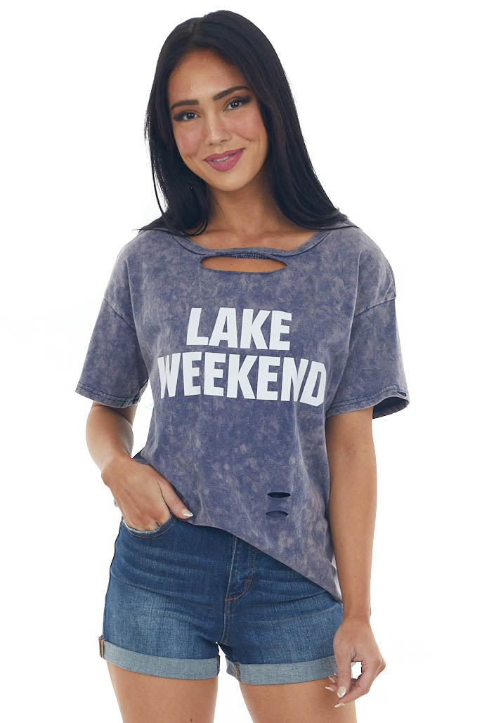 Dark Dusty Blue Washed 'Lake Weekend' Knit Top