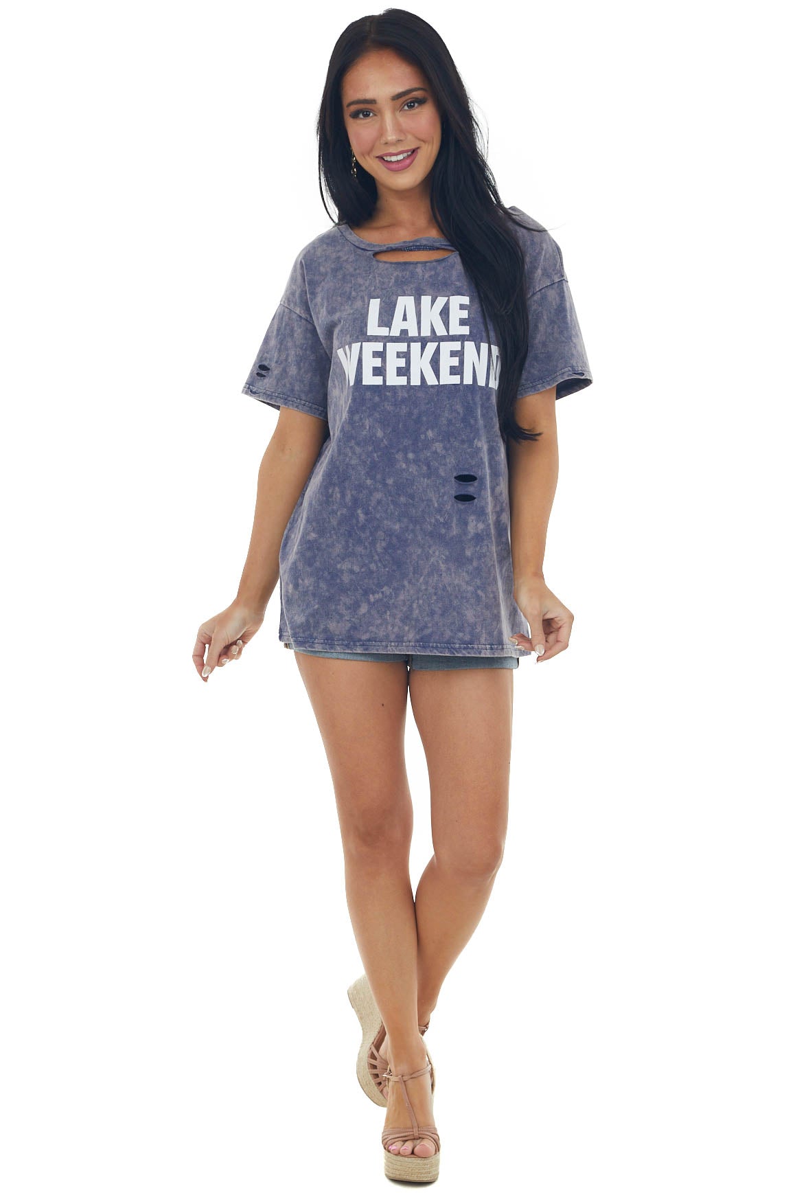 Dark Dusty Blue Washed 'Lake Weekend' Knit Top