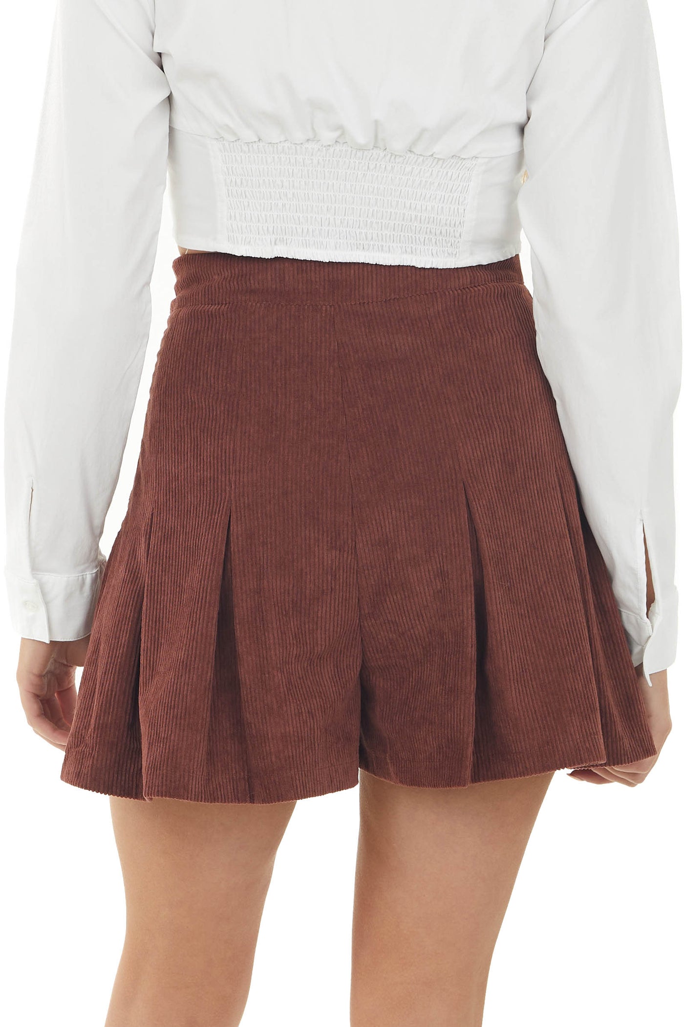 Dark Marsala Corduroy Pleated Mini Skort