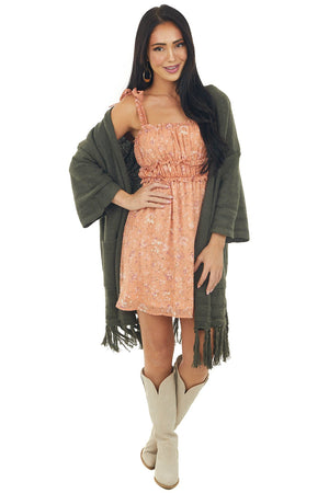 Dark Olive Heavy Knit Fringe Hem Cardigan