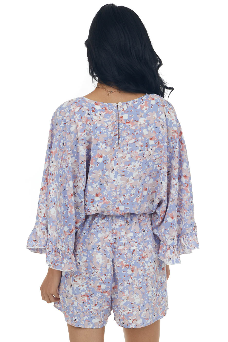 Dark Periwinkle Floral Print Surplice Romper