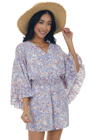 Dark Periwinkle Floral Print Surplice Romper