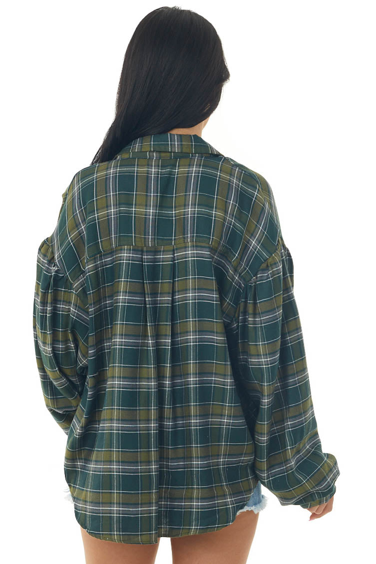 Dark Pine Plaid Button Up Long Sleeve Top