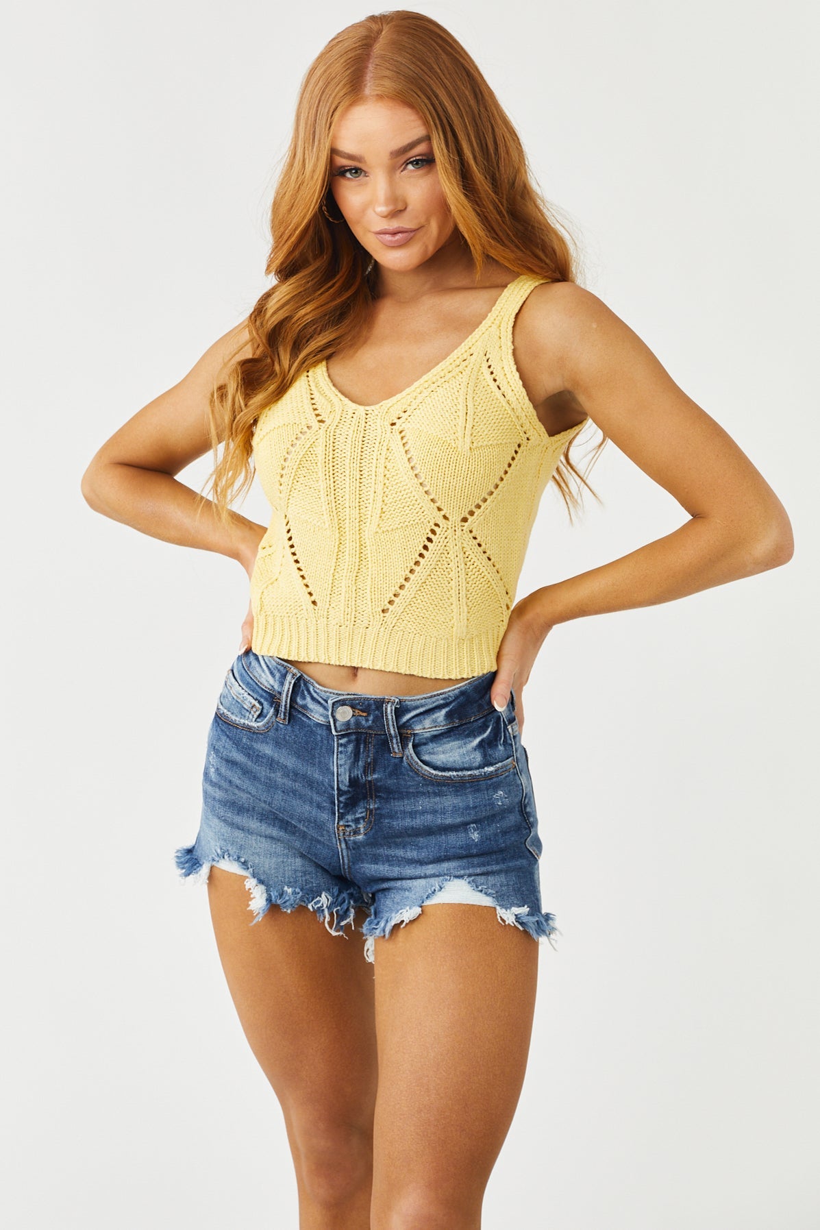 Dark Wash Distressed Shark Bite Hem Denim Shorts