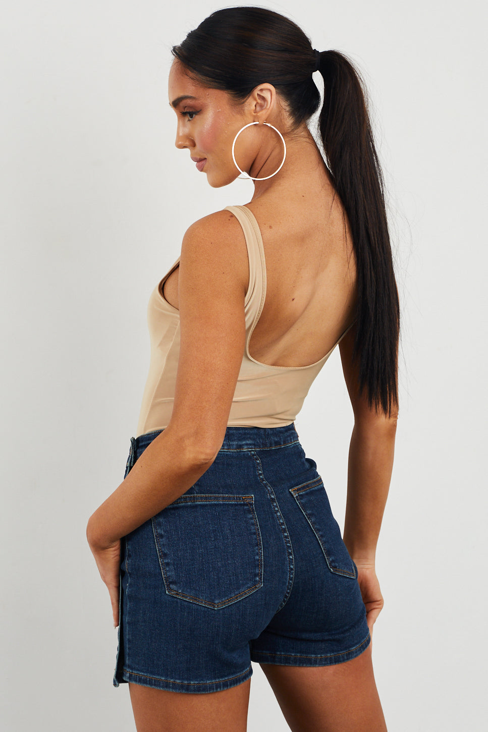 Dark Wash Double Button Denim Skort