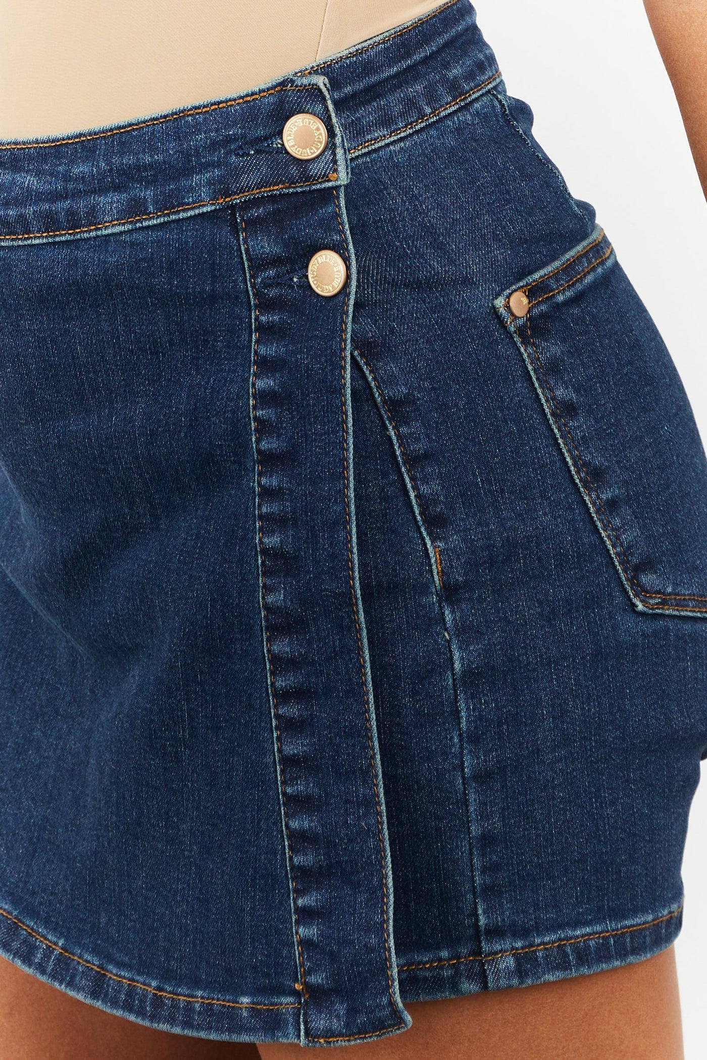 Dark Wash Double Button Denim Skort