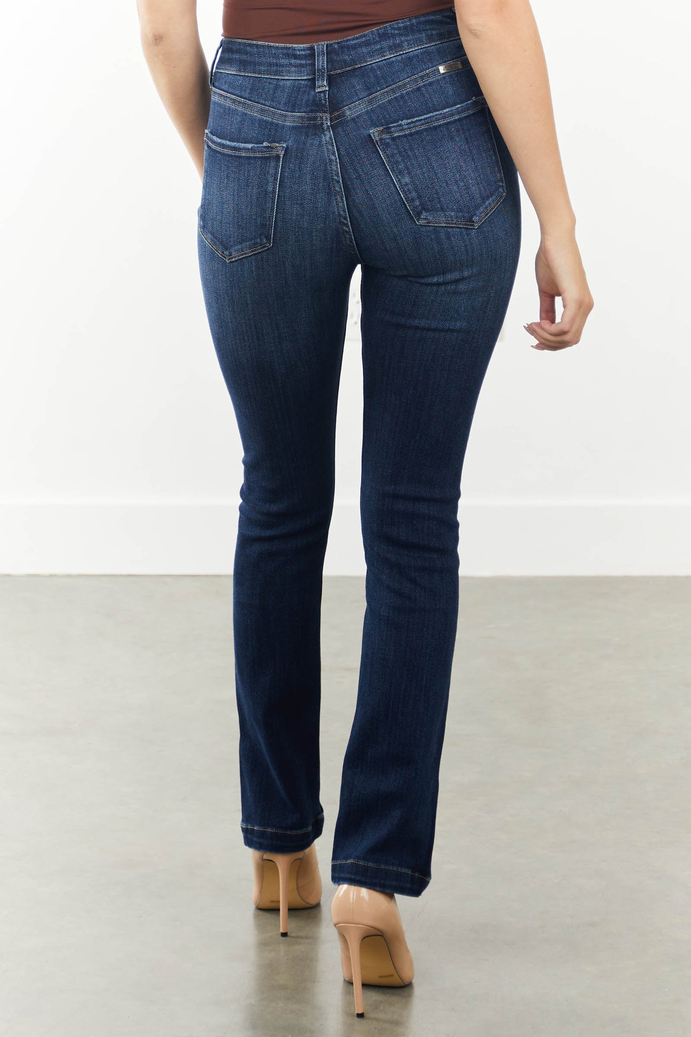 Dark Wash High Rise Bootcut Jeans with Side Slits