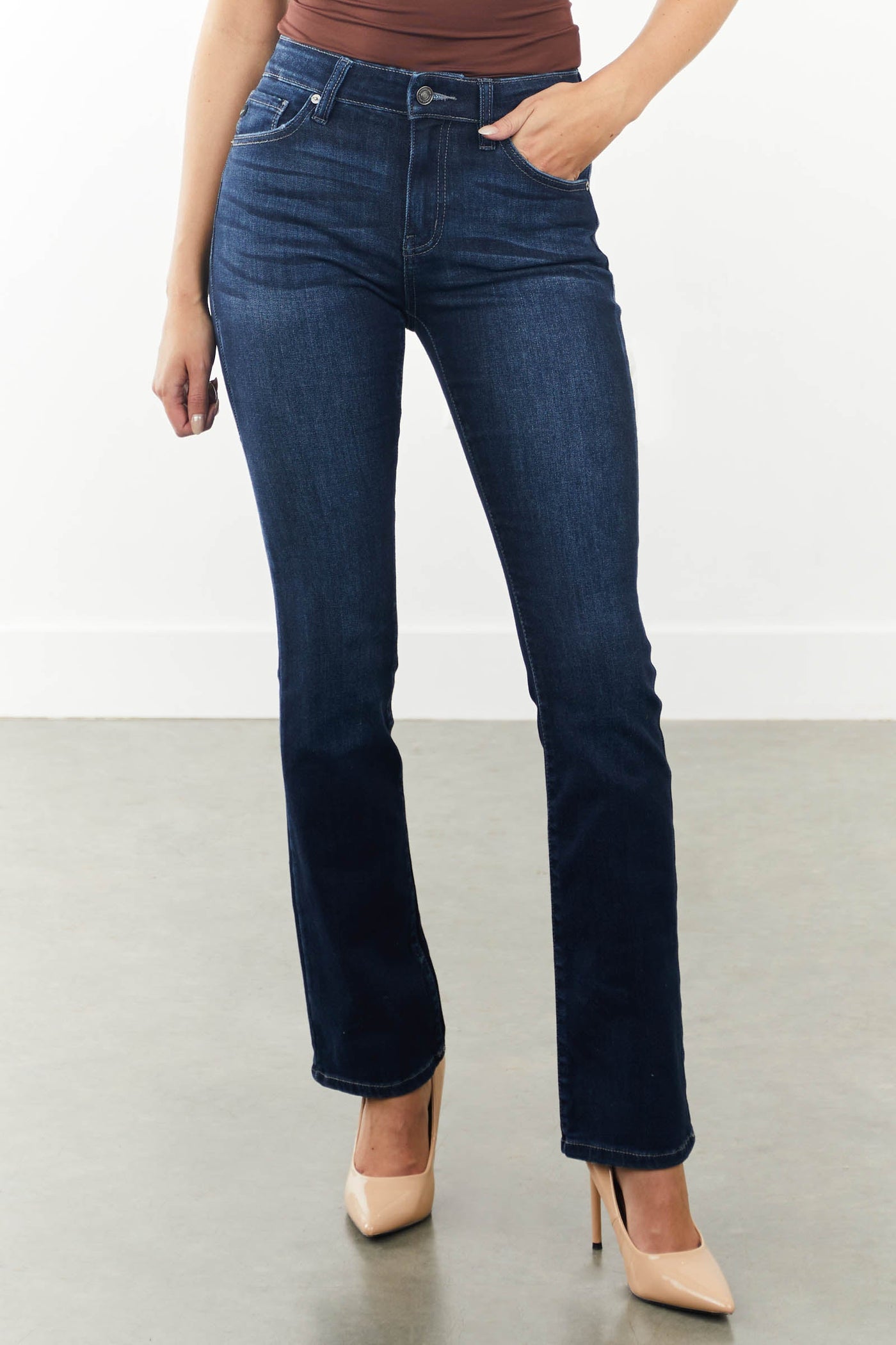 Dark Wash High Rise Skinny Bootcut Jeans