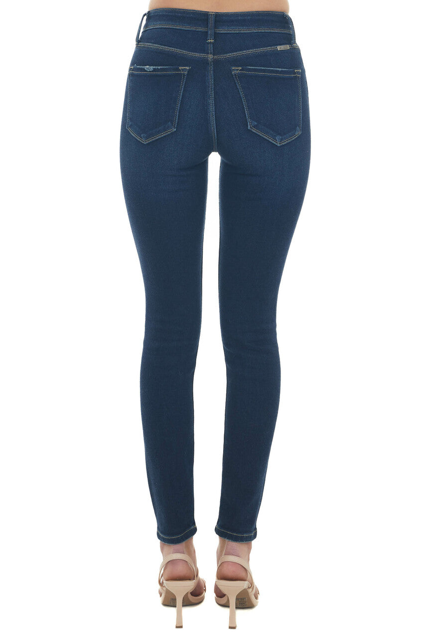 Dark Wash High Rise Skinny Fit Button Up Jeans