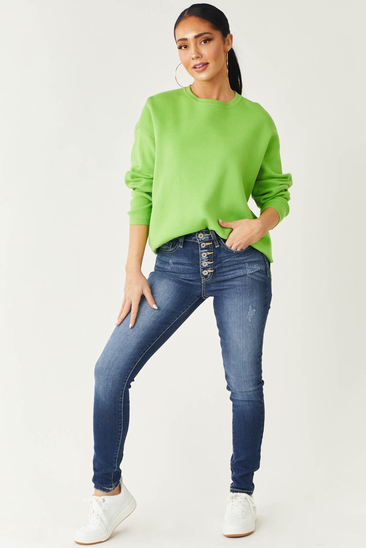 Dark Wash High Rise Super Skinny Jeans with Distress Detail