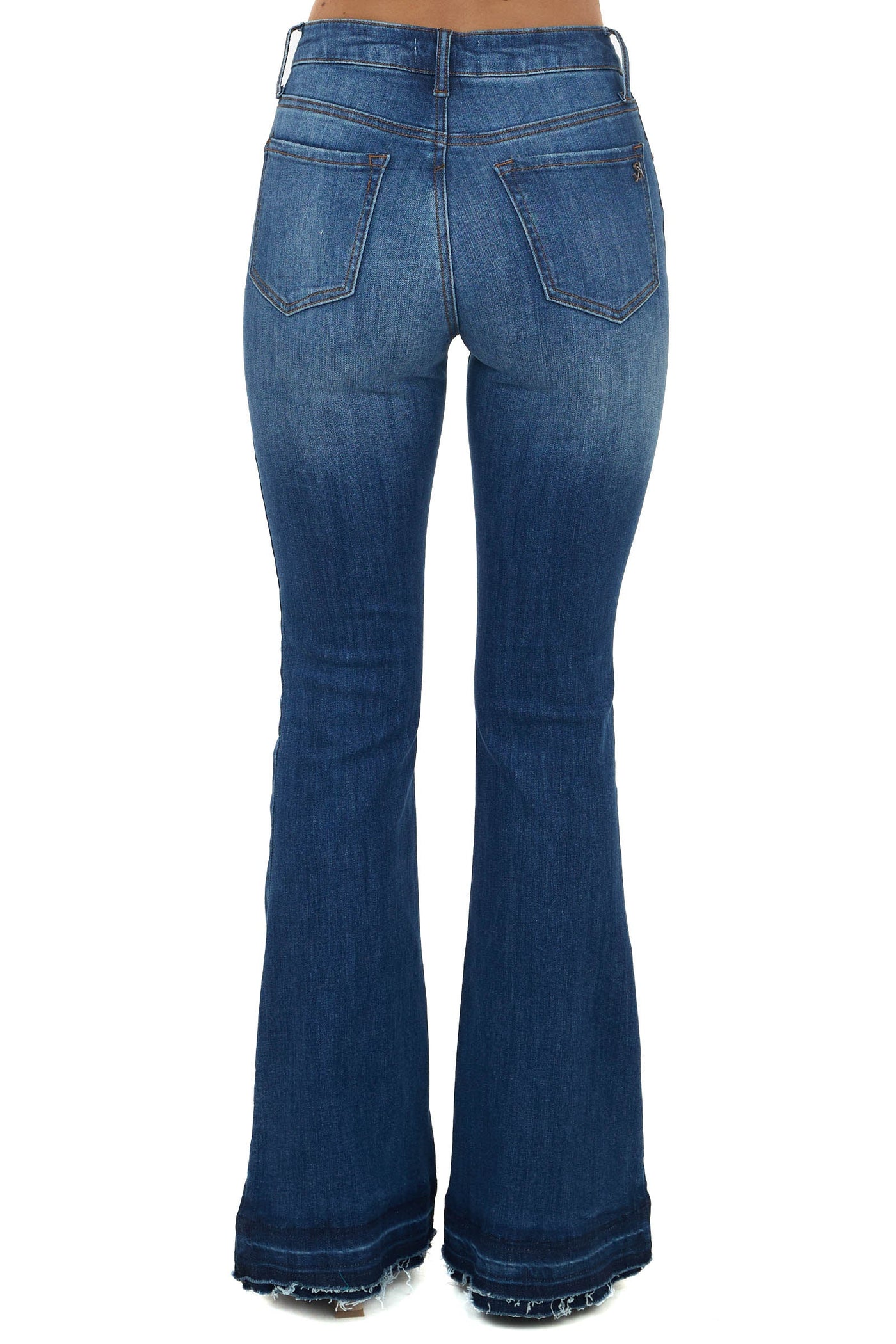 Dark Wash High Rise Tiered Hem Bootcut Jeans