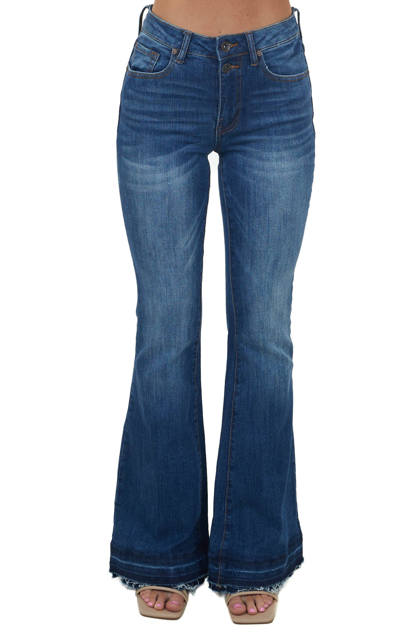 Dark Wash High Rise Tiered Hem Bootcut Jeans