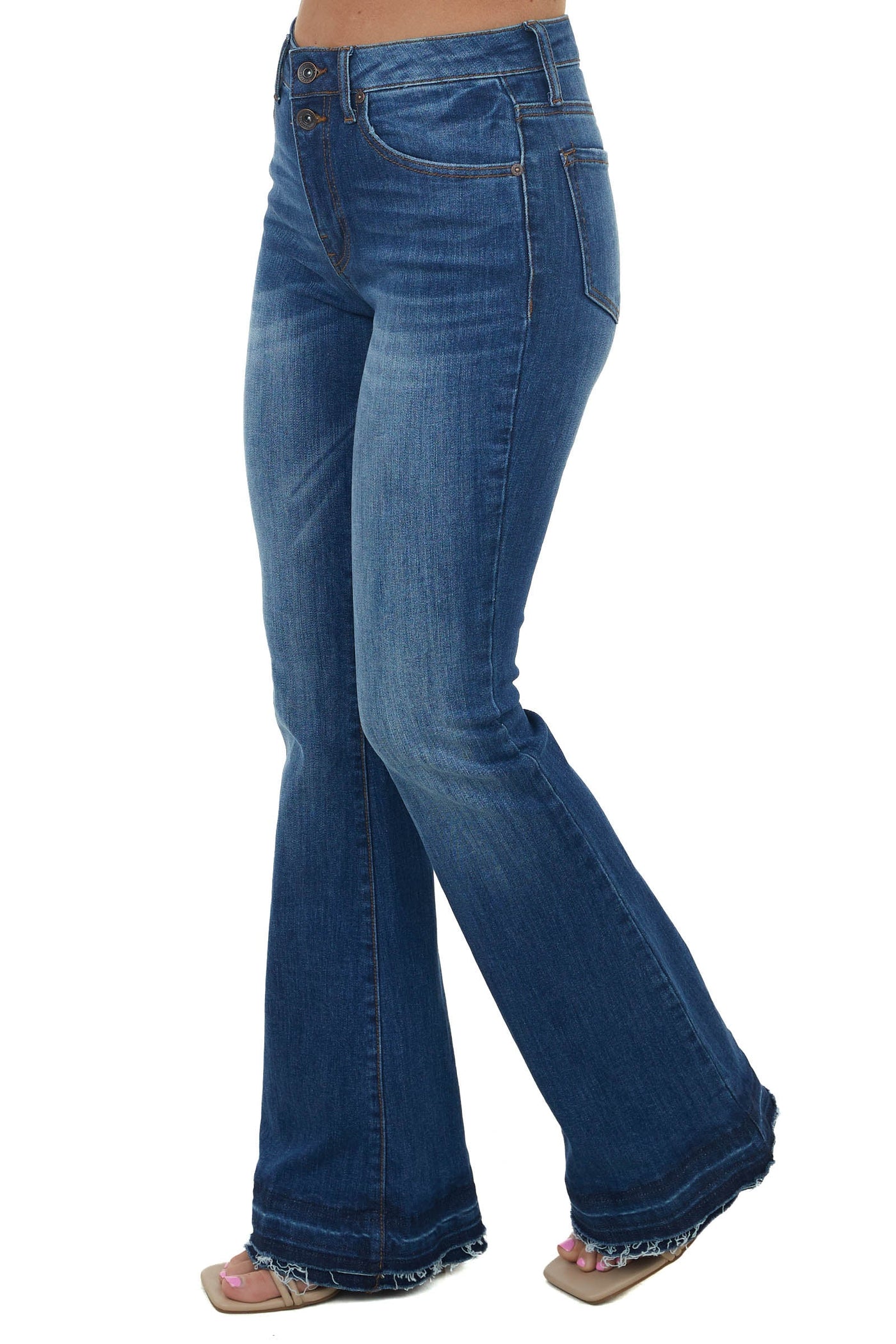 Dark Wash High Rise Tiered Hem Bootcut Jeans