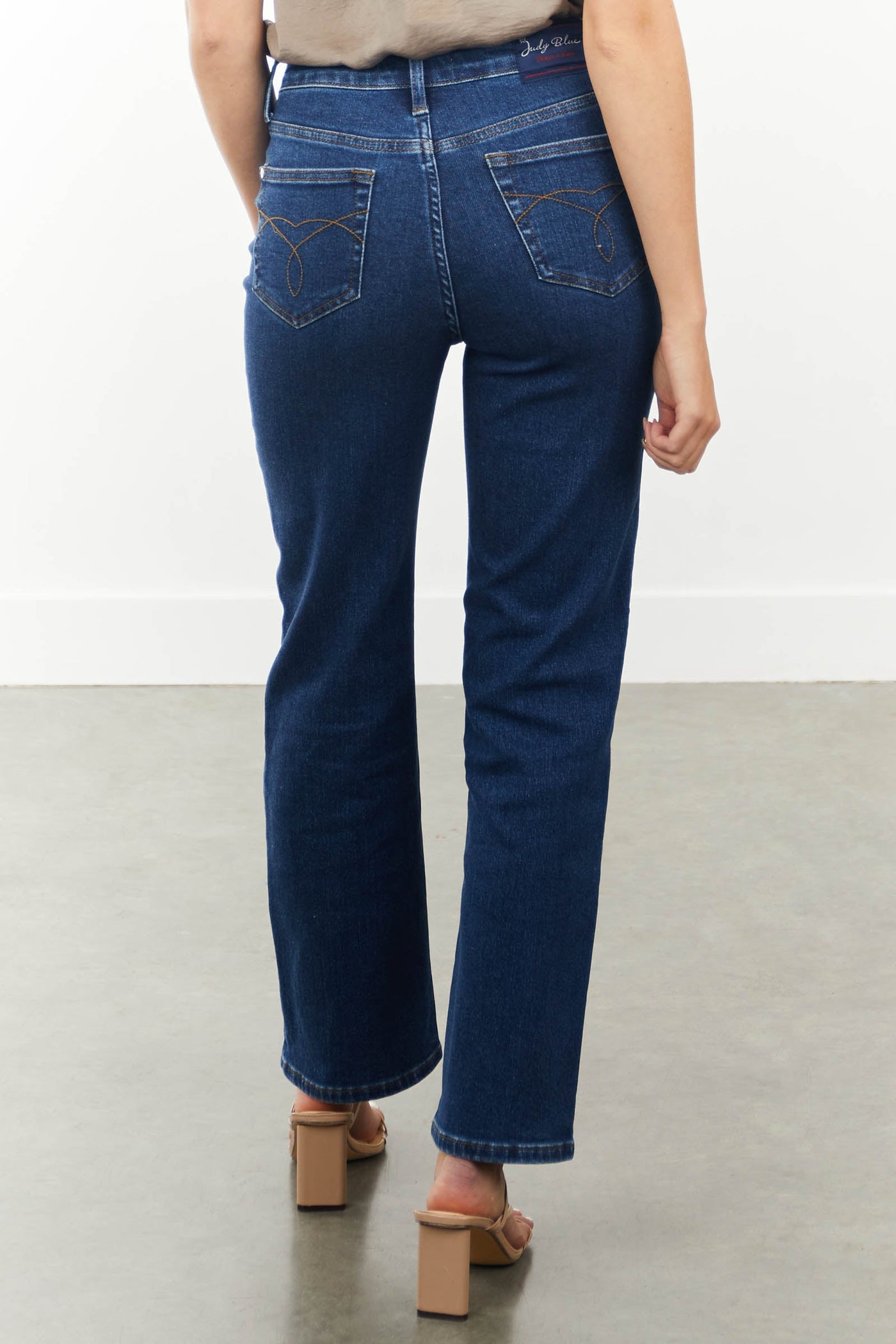 Dark Wash High Rise Zipper Fly Straight Leg Jeans