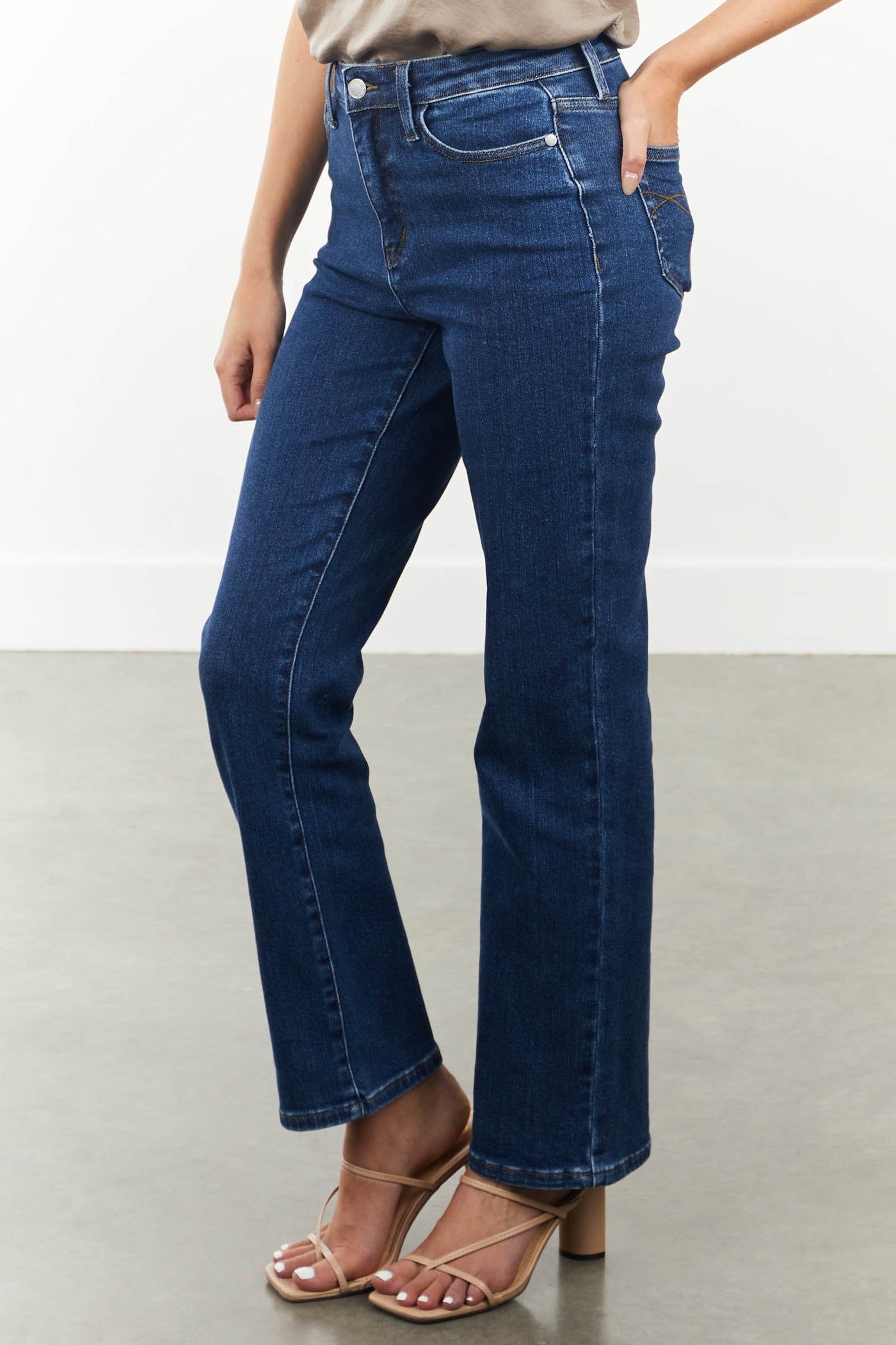 Dark Wash High Rise Zipper Fly Straight Leg Jeans