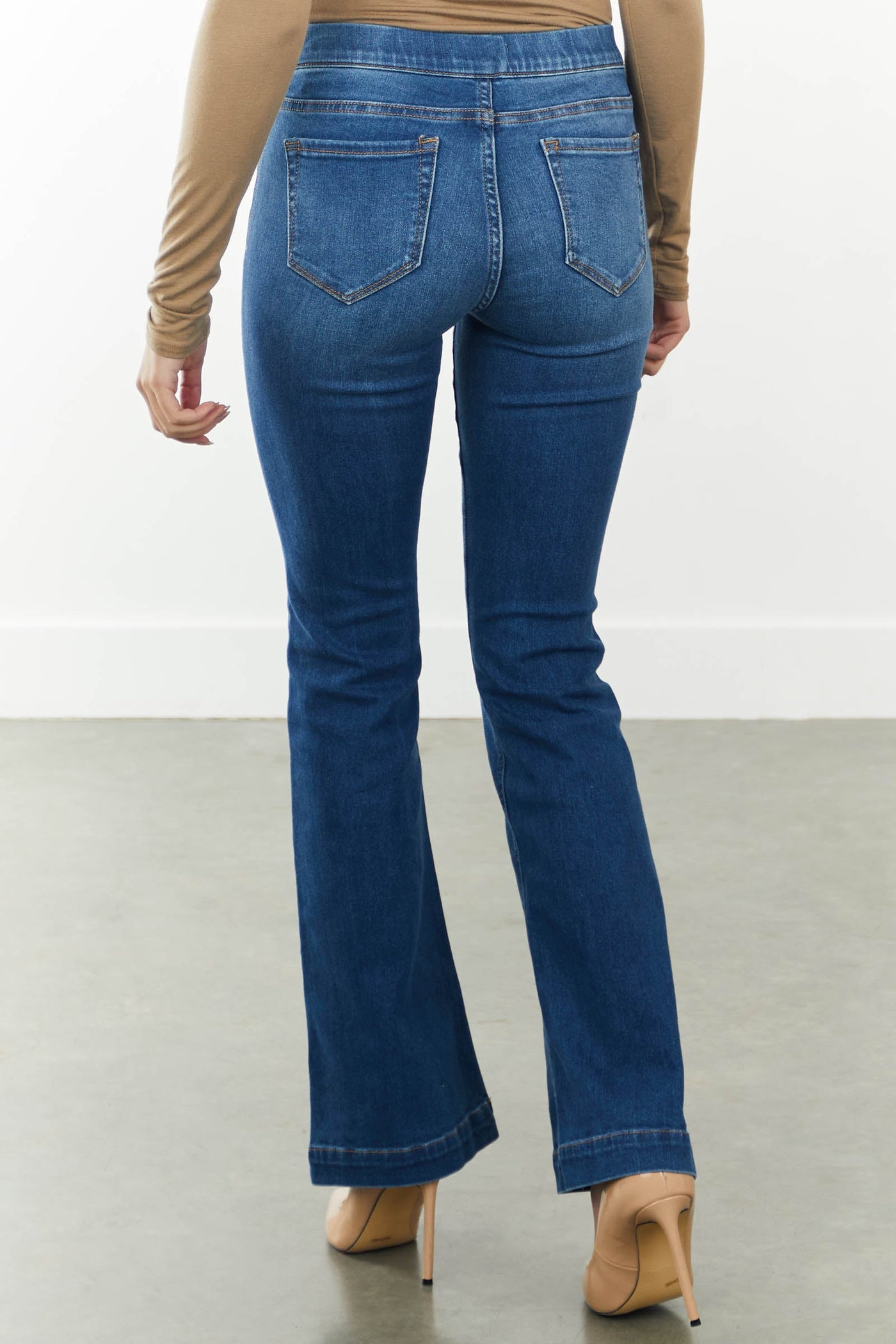 Dark Wash Mid Rise Denim Flare Jeggings