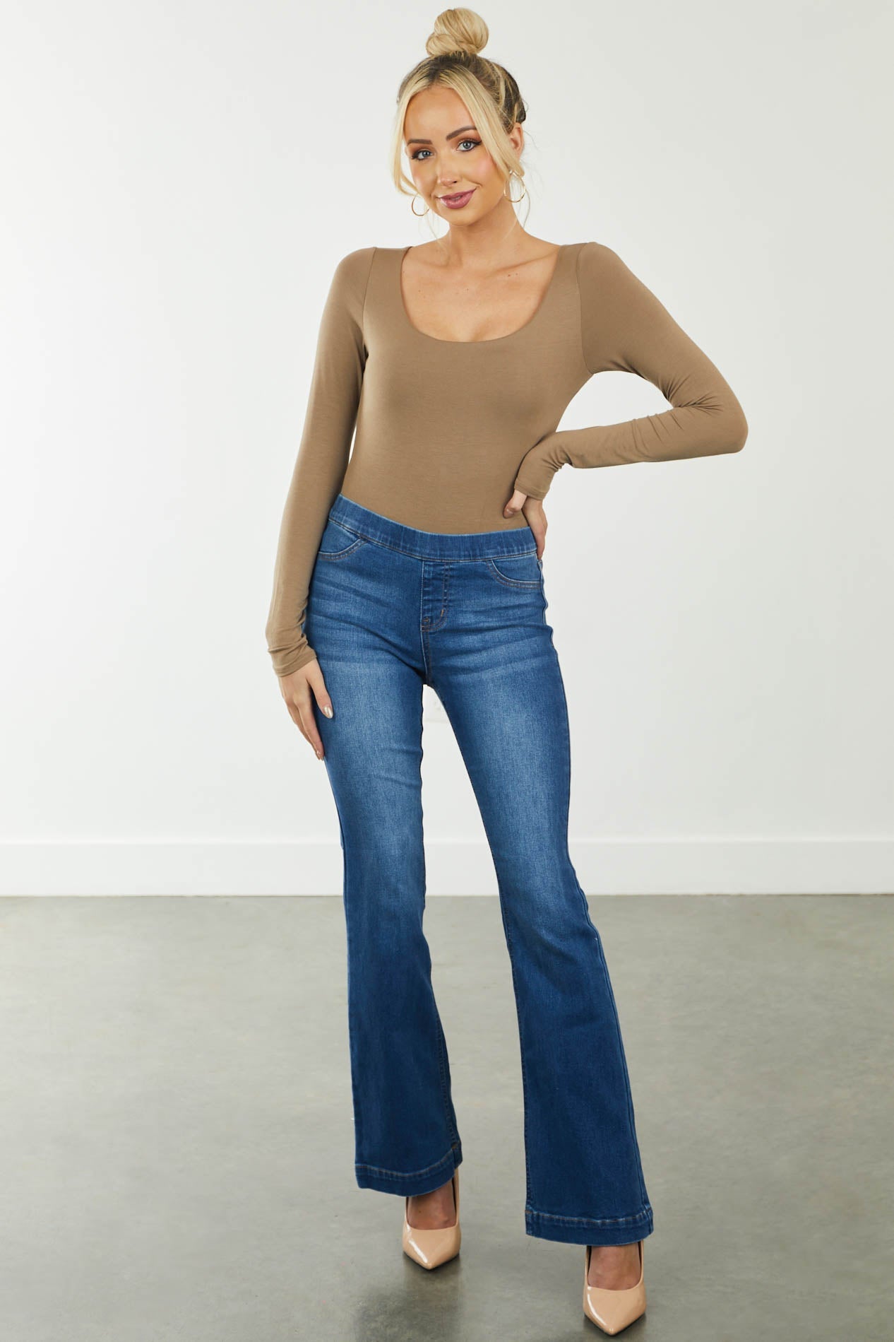 Dark Wash Mid Rise Denim Flare Jeggings