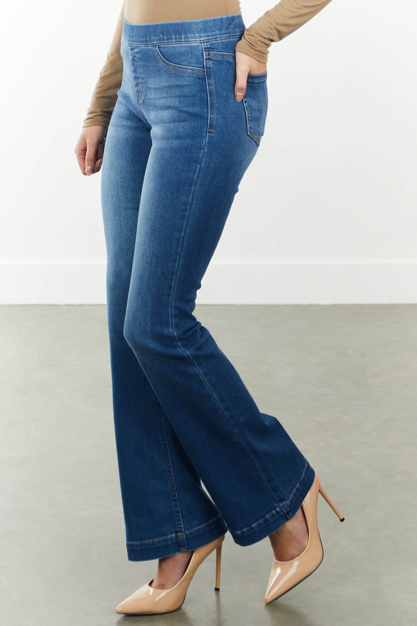 Dark Wash Mid Rise Denim Flare Jeggings