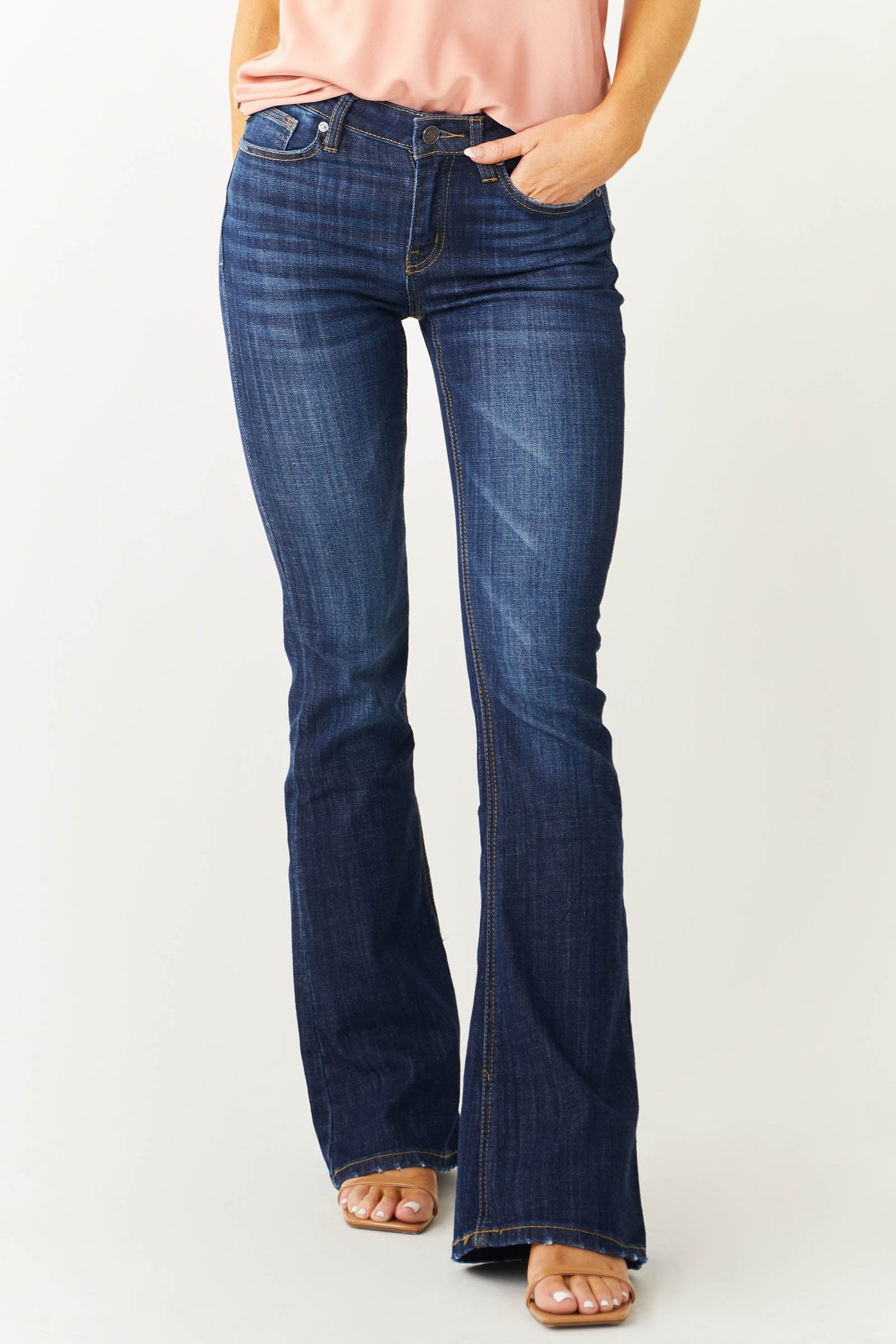 Dark Wash Mid Rise Flared Fit Denim Jeans