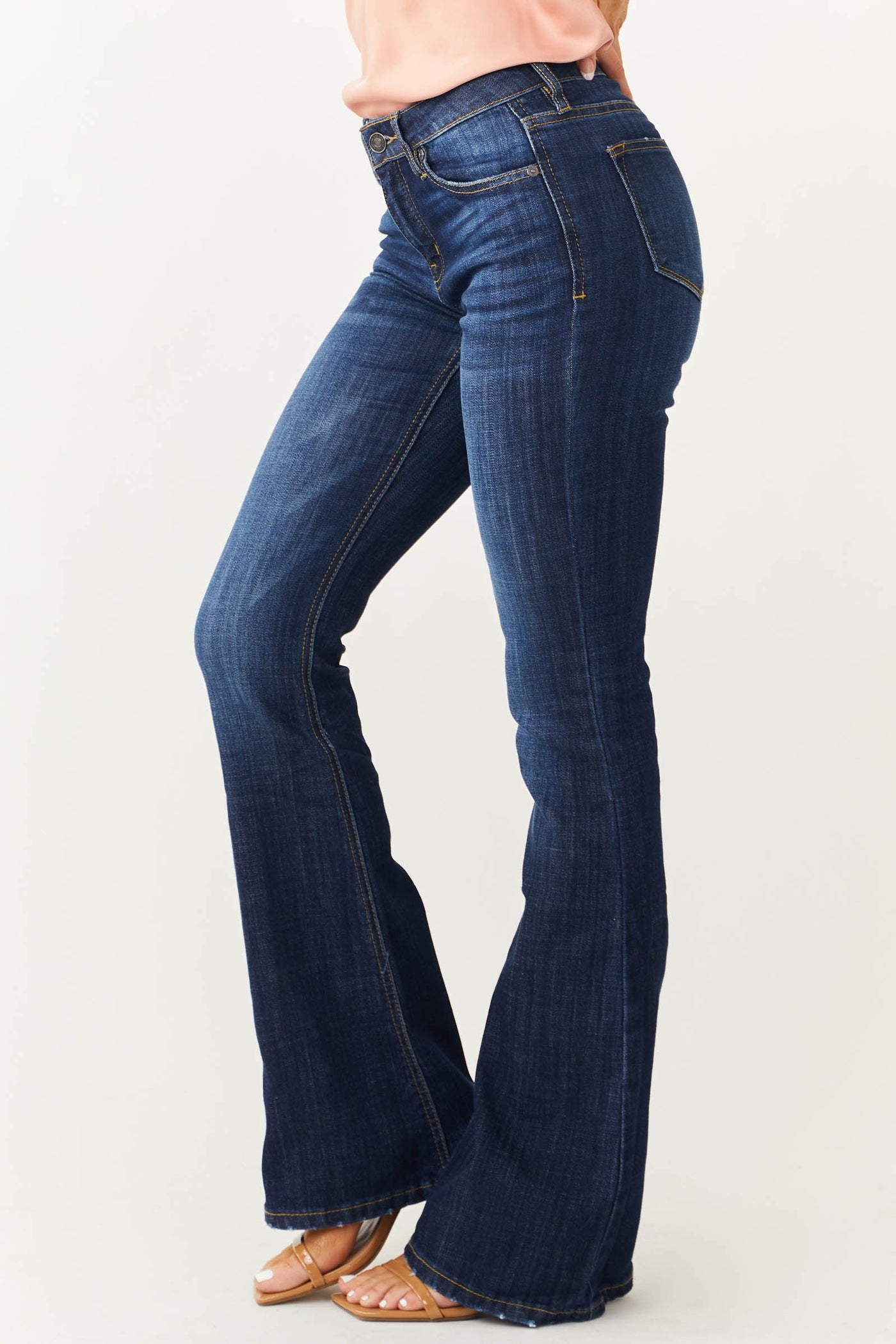 Dark Wash Mid Rise Flared Fit Denim Jeans