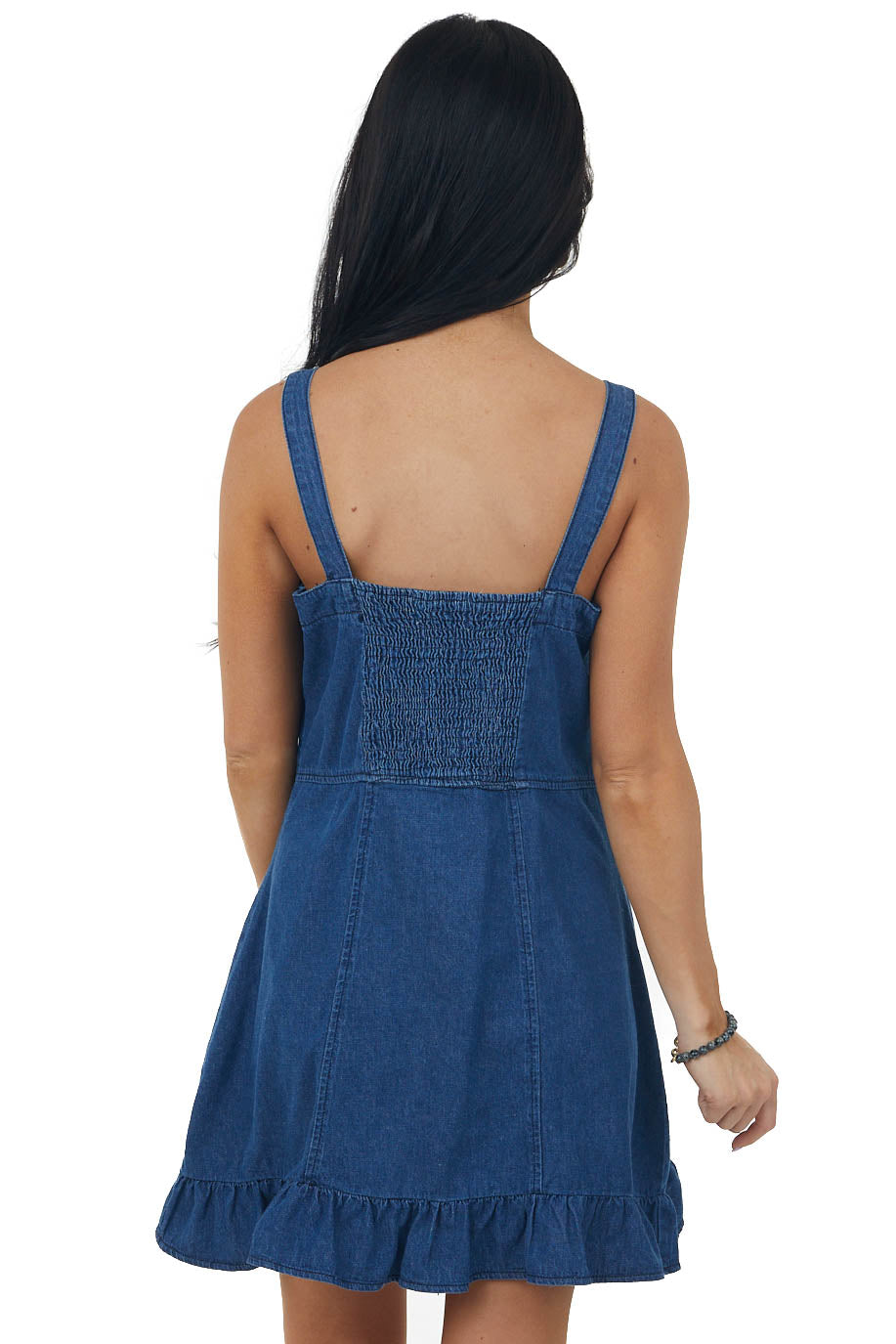 Dark Wash Sleeveless Denim Button Front Mini Dress