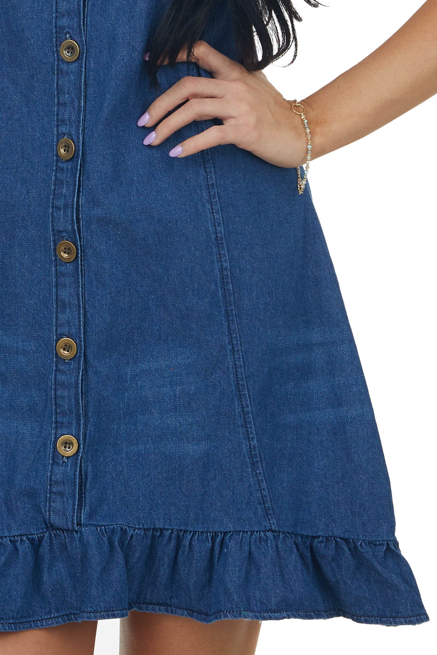 Dark Wash Sleeveless Denim Button Front Mini Dress