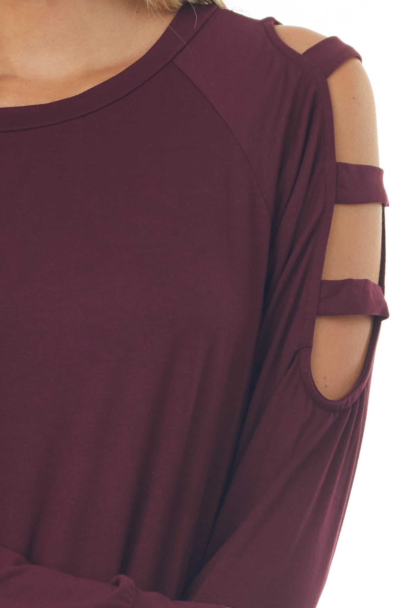 Dark Wine Ladder Cold Shoulder Loose Top