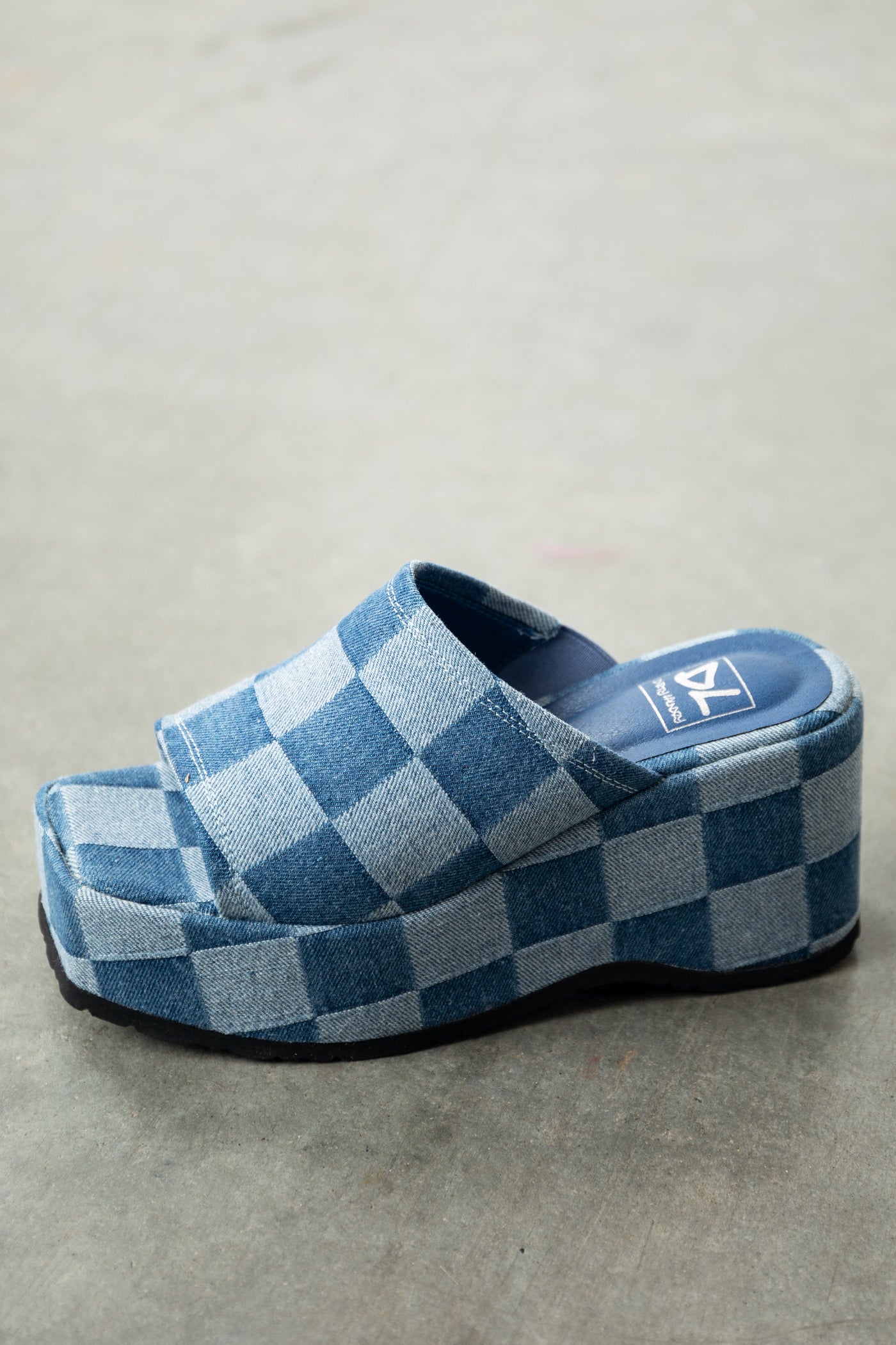 Dark Denim Checkered Platform Wedge Heels