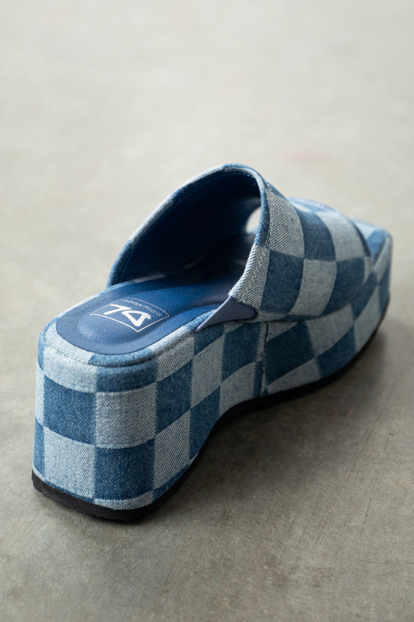 Dark Denim Checkered Platform Wedge Heels
