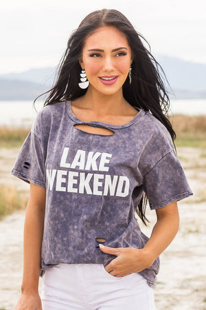 Dark Dusty Blue Washed 'Lake Weekend' Knit Top