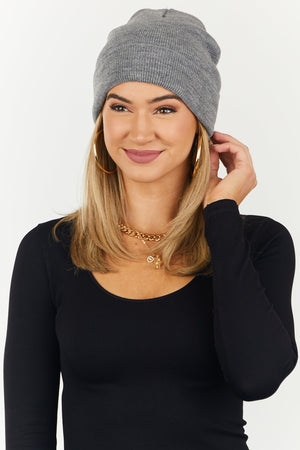 Dark Heather Grey Comfy Knit Basic Beanie