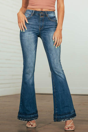 Dark Wash High Rise Tiered Hem Bootcut Jeans