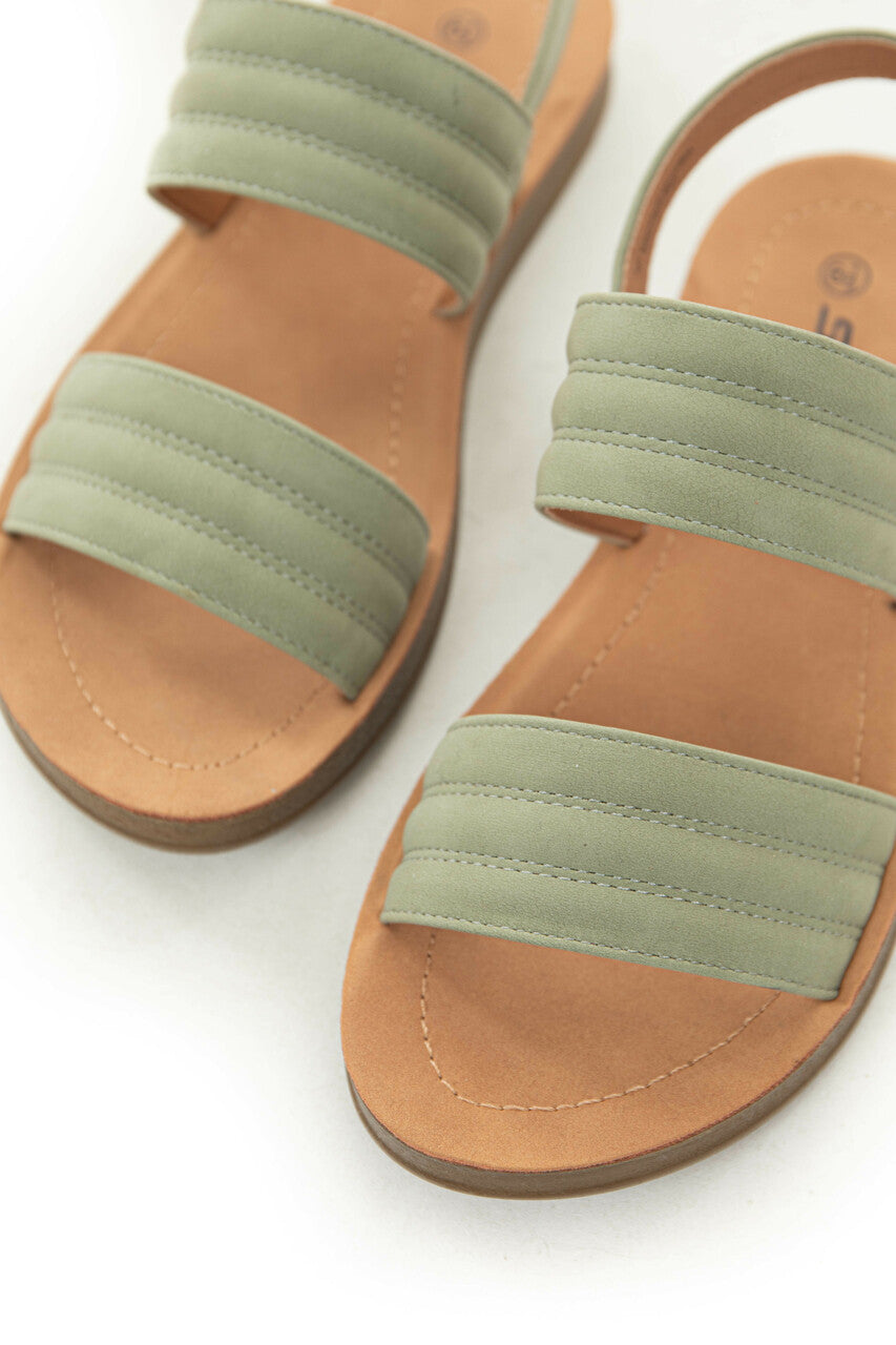 Dark Sage Double Strap Sling Back Sandals