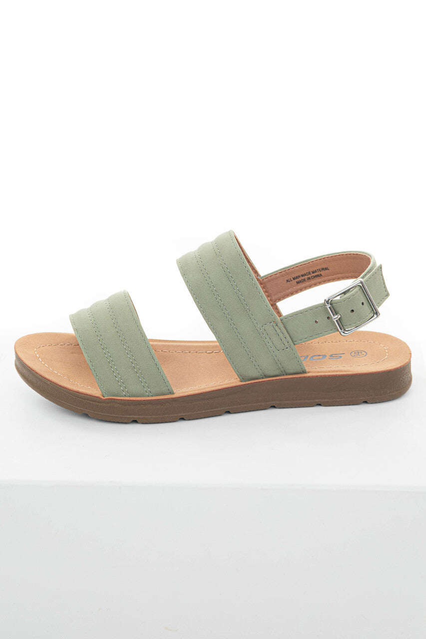 Dark Sage Double Strap Sling Back Sandals