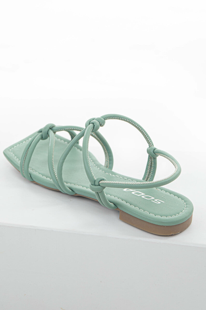 Dark Sage Faux Leather Strappy Open Toe Sandal 