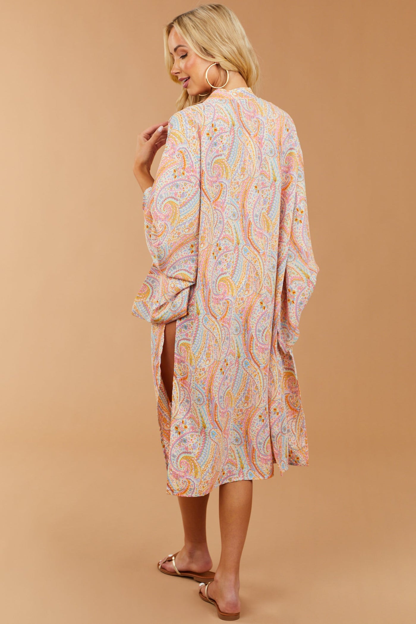 Deep Bubblegum Paisley Print Open Front Kimono