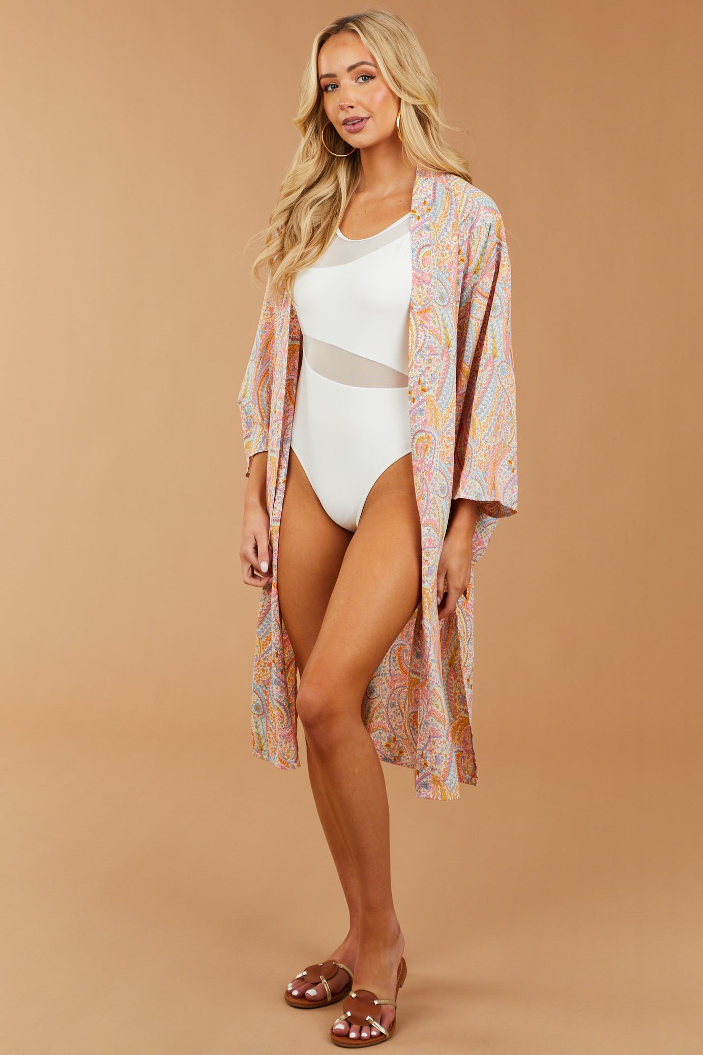 Deep Bubblegum Paisley Print Open Front Kimono