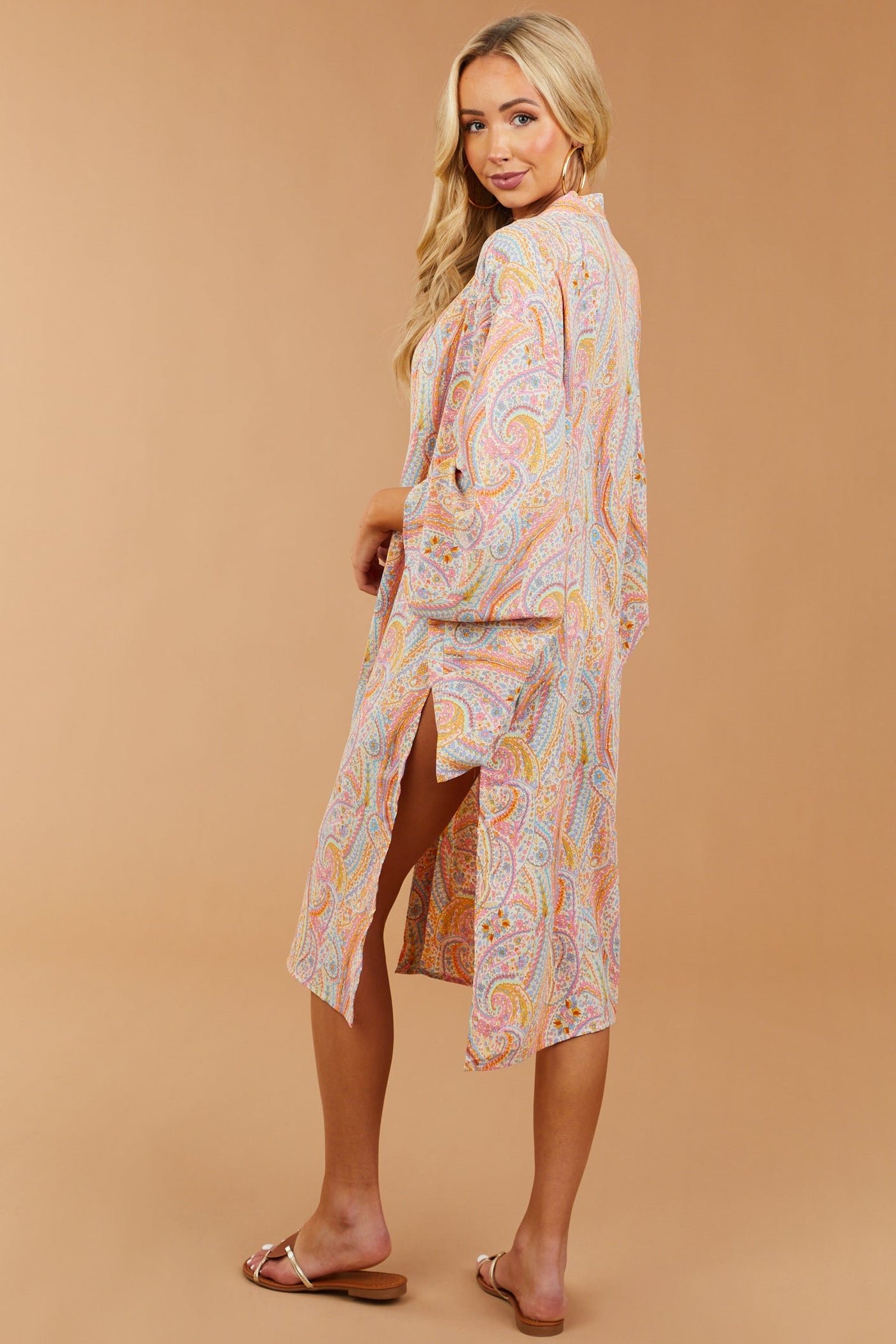 Deep Bubblegum Paisley Print Open Front Kimono