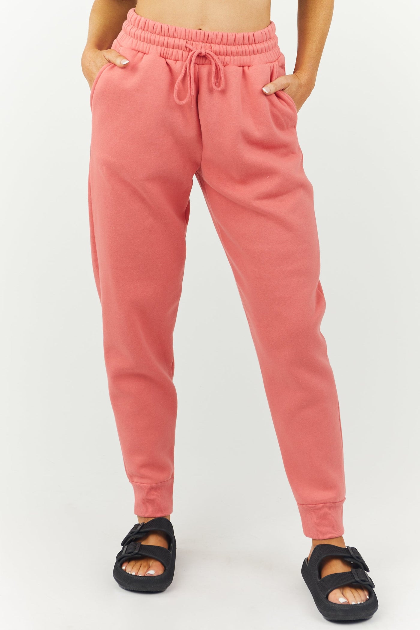 Deep Coral Drawstring Waist Knit Joggers