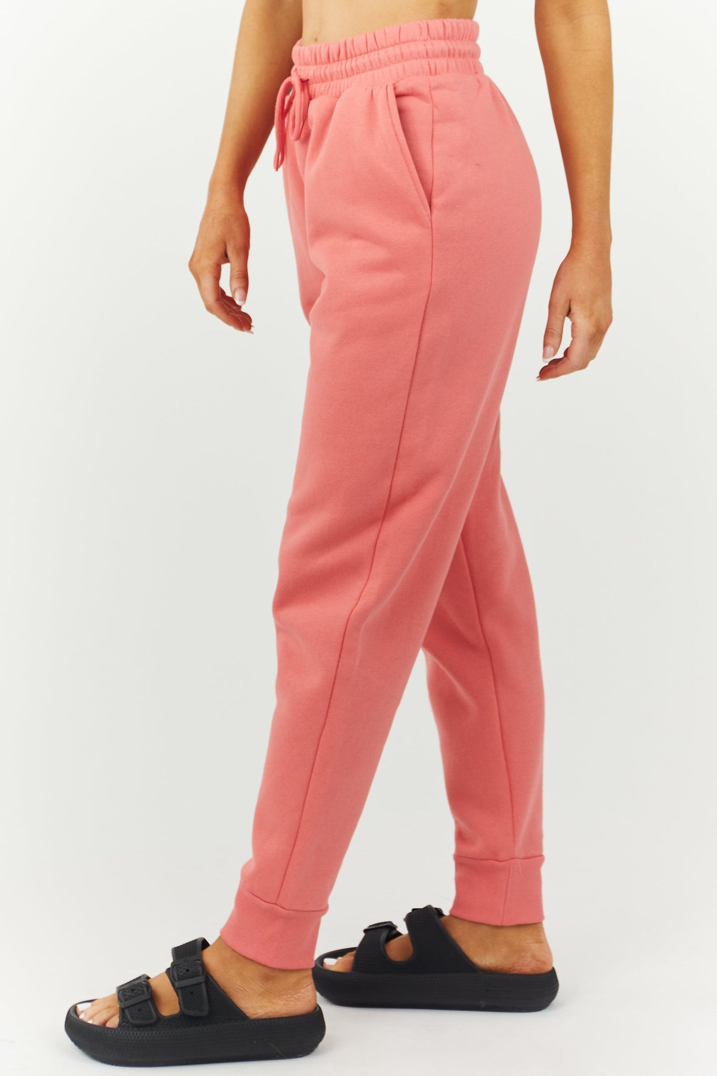 Deep Coral Drawstring Waist Knit Joggers