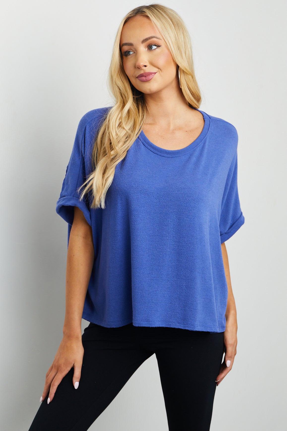 Deep Cornflower Dolman Sleeve Relaxed Knit Top
