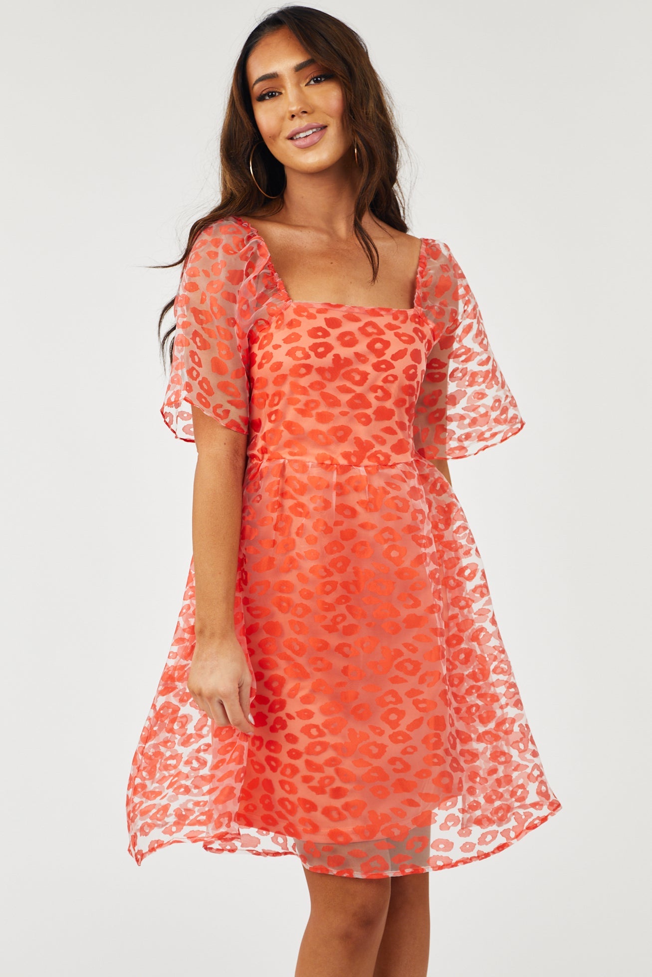 Deep Ginger Leopard Print Short Sleeve Mini Dress