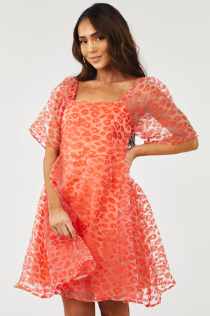 Deep Ginger Leopard Print Short Sleeve Mini Dress