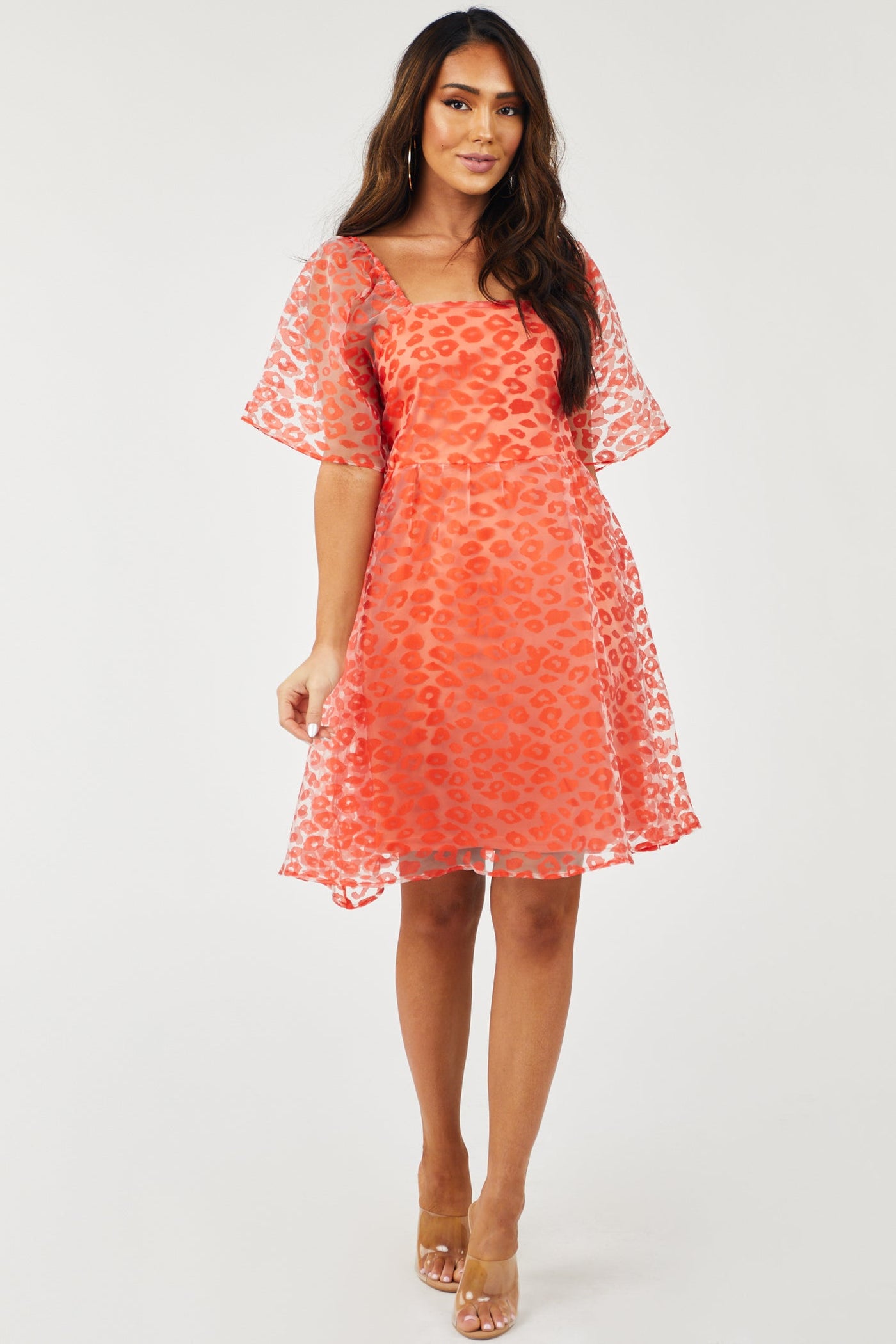 Deep Ginger Leopard Print Short Sleeve Mini Dress