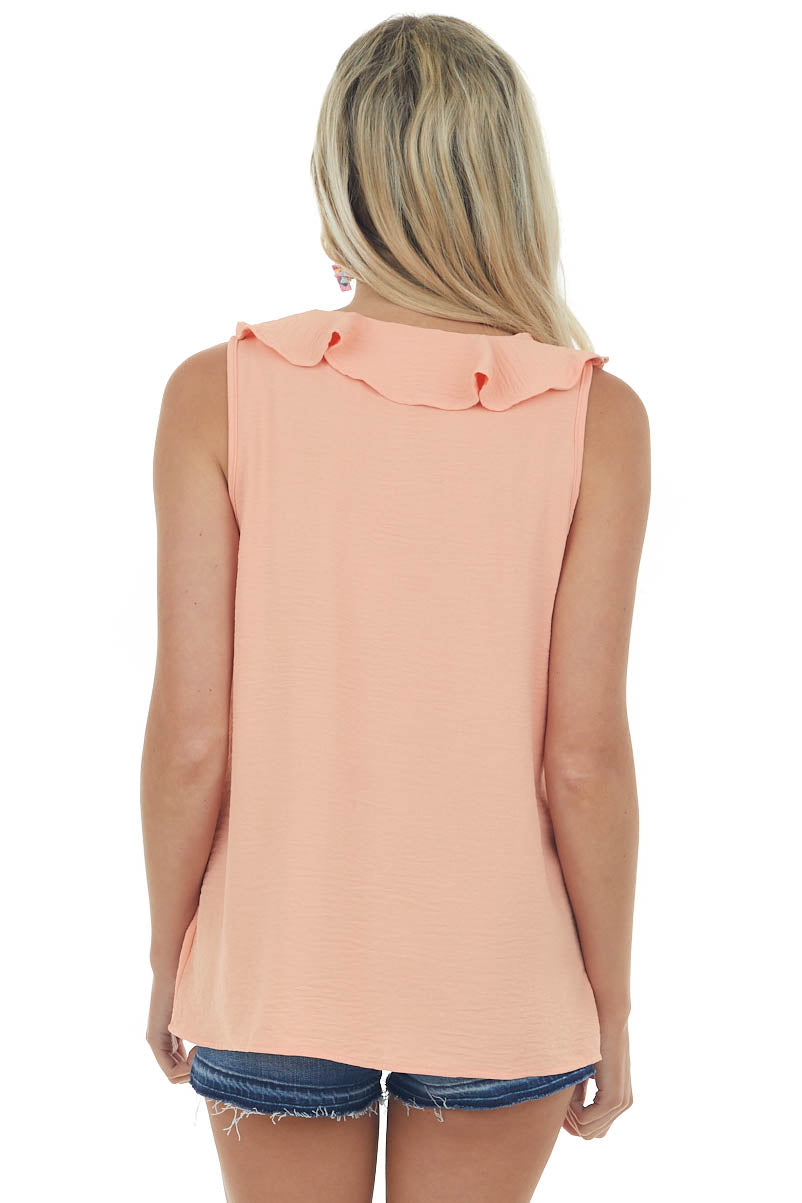 Deep Peach Ruffle Sleeveless Crinkle Blouse