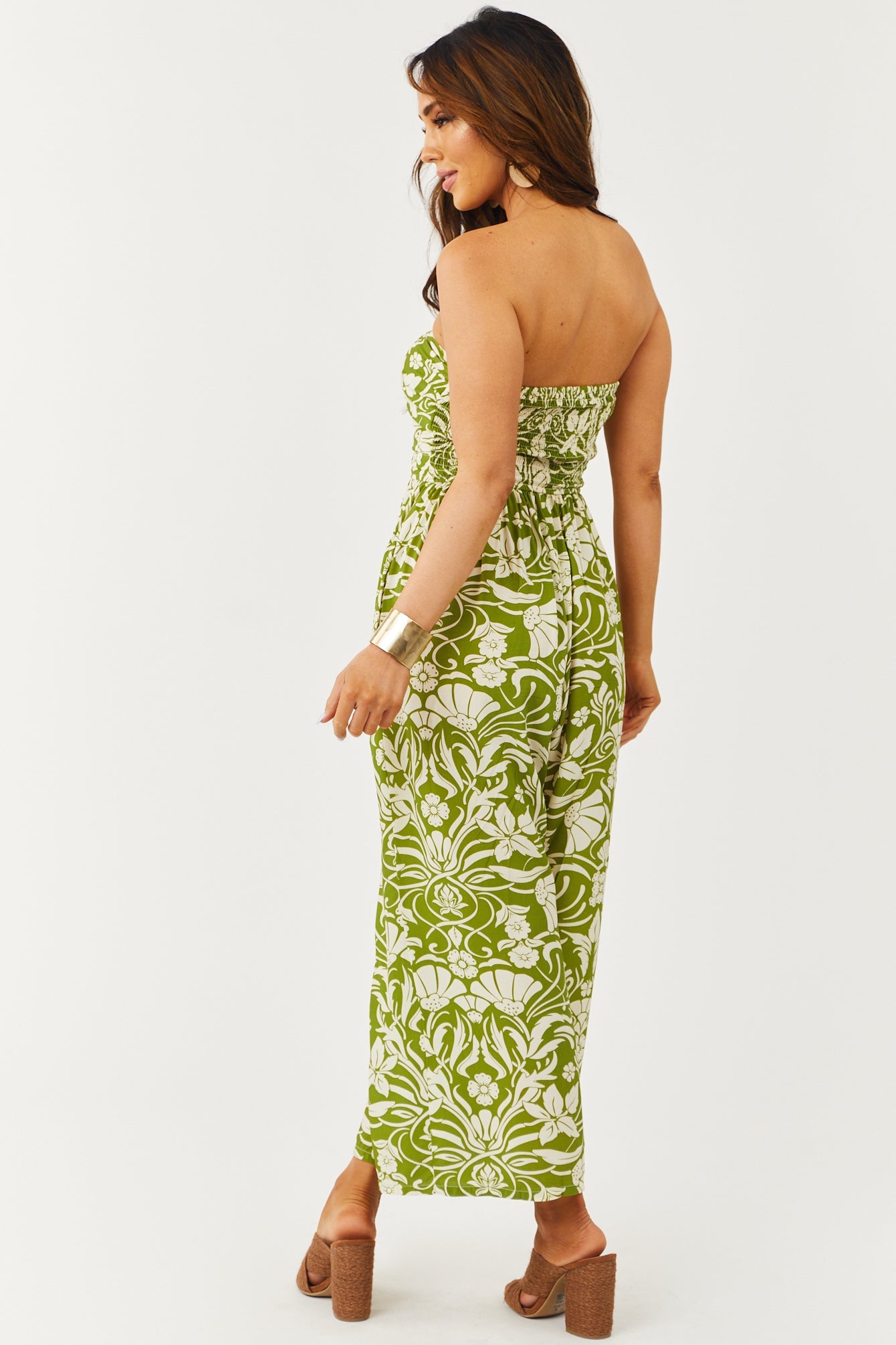 Deep Pistachio Floral Strapless Cropped Jumpsuit
