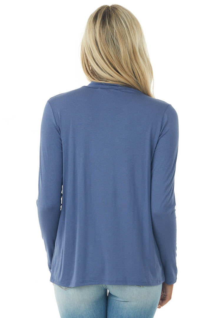 Deep Sapphire Mock Neck Long Sleeve Knit Top