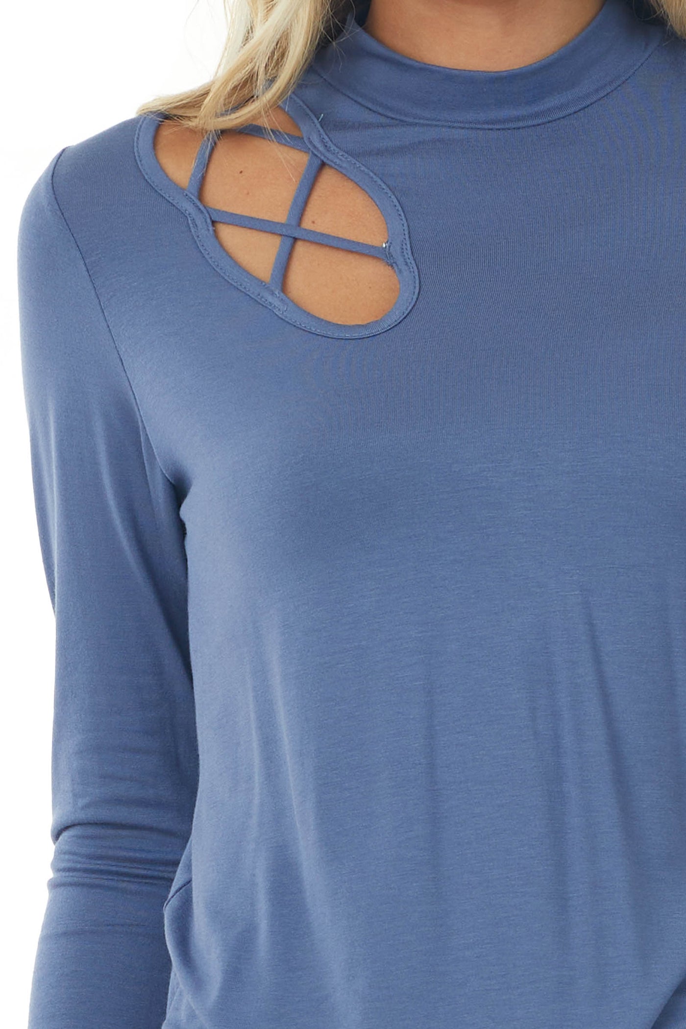 Deep Sapphire Mock Neck Long Sleeve Knit Top