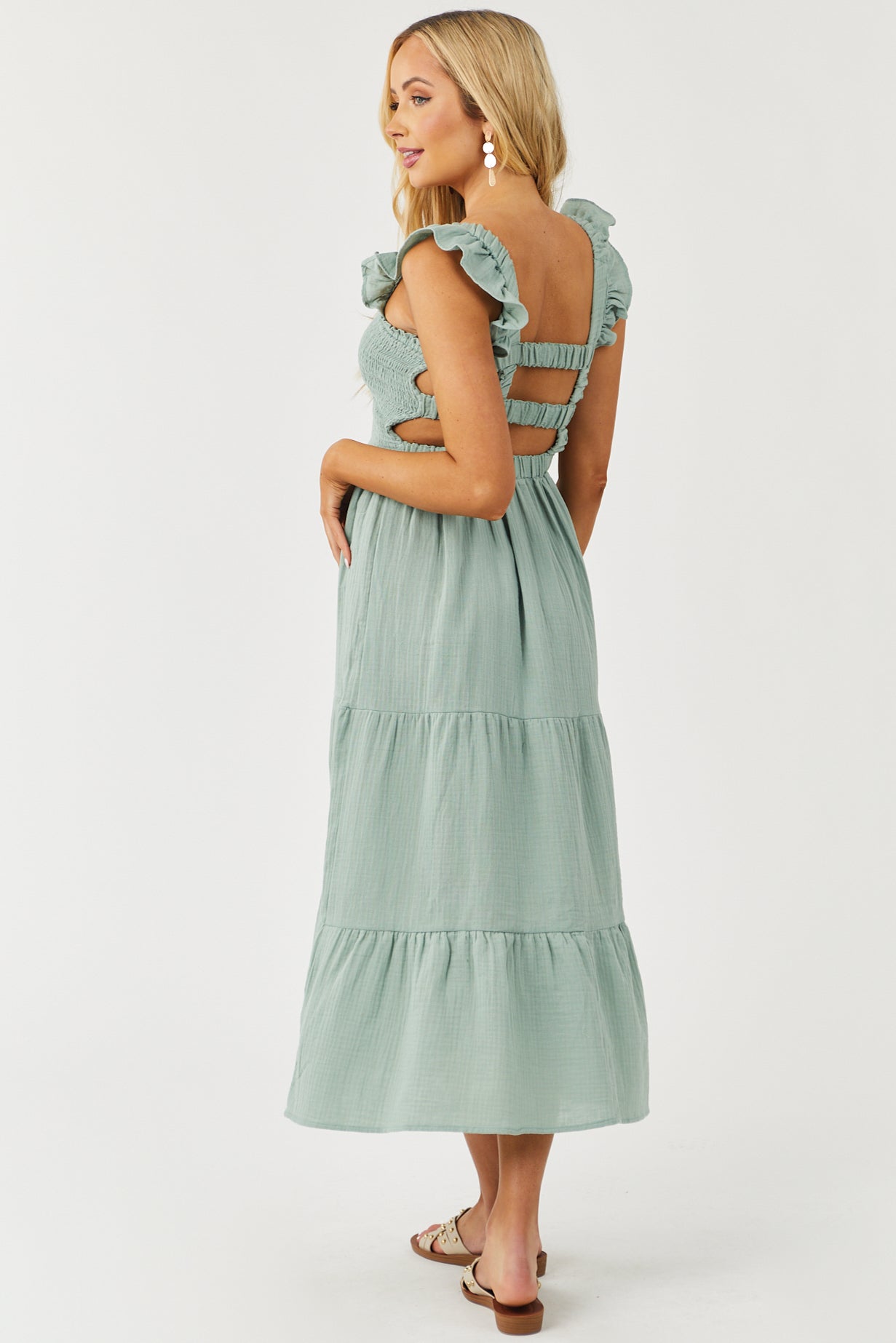 Deep Seafoam Criss Cross Back Woven Maxi Dress